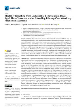Mortality Resulting from Undesirable Behaviours in Dogs Aged Three Years and Under Attending Primary-Care Veterinary Practices in Australia