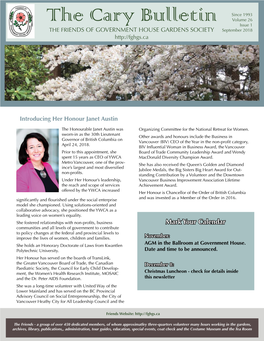 The Cary Bulletin Issue 1 the FRIENDS of GOVERNMENT HOUSE GARDENS SOCIETY September 2018