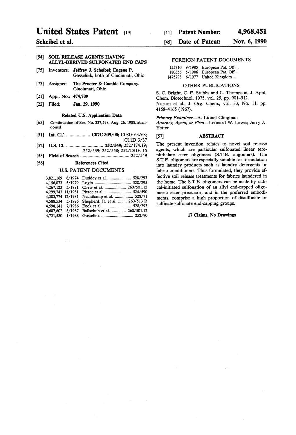 United States Patent (19) (11) Patent Number: 4,968,451 Scheibel Et Al