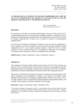 Un Reflejo De Las Consecuencias Del Compromiso De Caspe De 1492 En El Archivo Real De Aragón Y En El Ducal De La Casa De Híjar