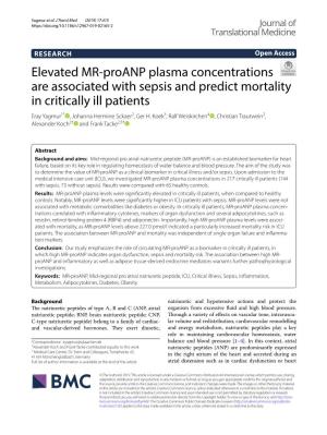Elevated MR-Proanp Plasma Concentrations Are Associated With