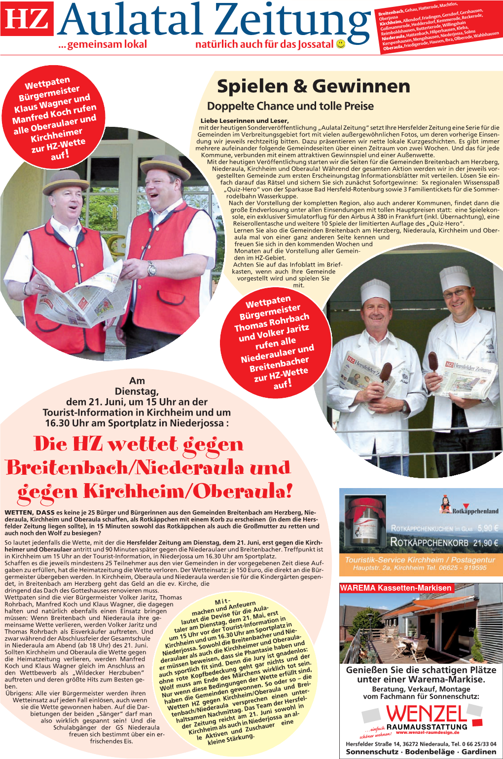 Die HZ Wettet Gegen Breitenbach/Niederaula Und Gegen Kirchheim/Oberaula!