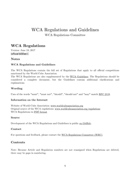 WCA Regulations and Guidelines WCA Regulations Committee