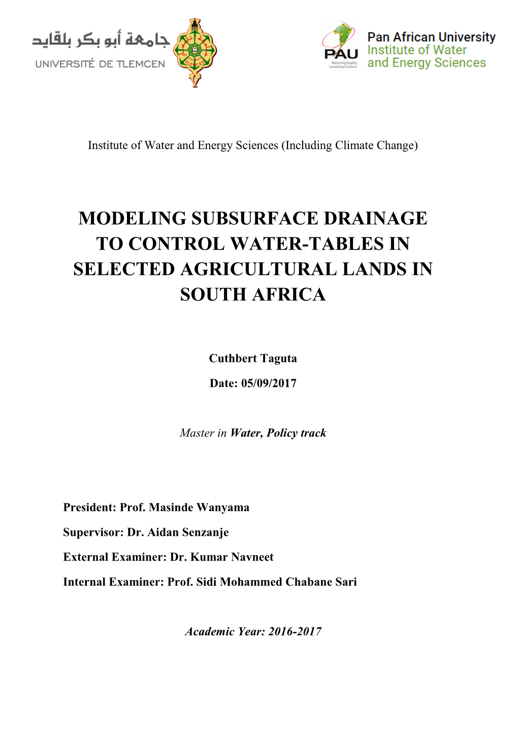 Modeling Subsurface Drainage to Control Water-Tables in Selected Agricultural Lands in South Africa