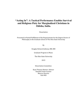 A Tactical Performance Enables Survival and Religious Piety for Marginalized Christians in Odisha, India