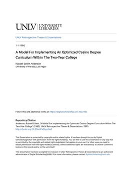 A Model for Implementing an Optimized Casino Degree Curriculum Within the Two-Year College