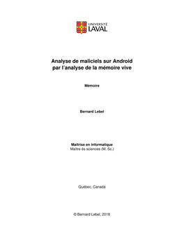 Analyse De Maliciels Sur Android Par L'analyse De La Mémoire Vive