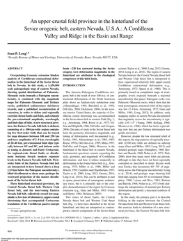 An Upper-Crustal Fold Province in the Hinterland of the Sevier Orogenic Belt, Eastern Nevada, U.S.A.: a Cordilleran Valley and Ridge in the Basin and Range