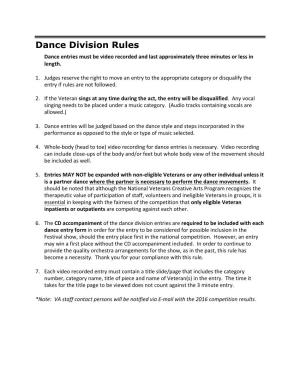 Dance Division Rules and Categories