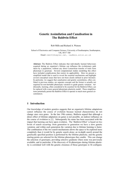 Genetic Assimilation and Canalisation in the Baldwin Effect