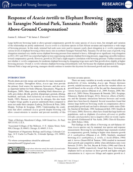 Response of Acacia Tortilis to Elephant Browsing in Tarangire National Park, Tanzania: Possible Above-Ground Compensation?