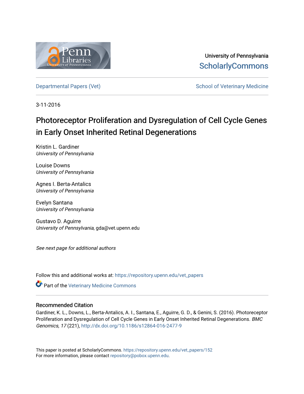 Photoreceptor Proliferation and Dysregulation of Cell Cycle Genes in Early Onset Inherited Retinal Degenerations