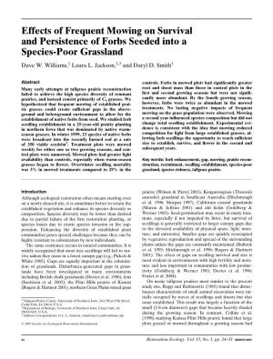 Effects of Frequent Mowing on Survival and Persistence of Forbs Seeded Into a Species-Poor Grassland Dave W