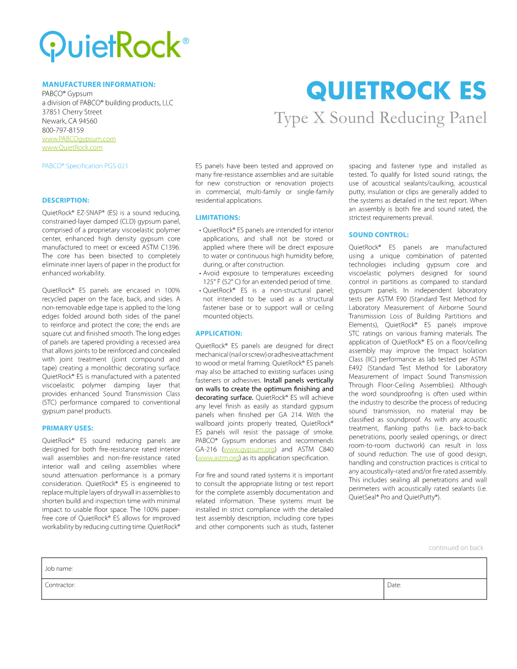 Quietrock EZ-SNAP Submittal