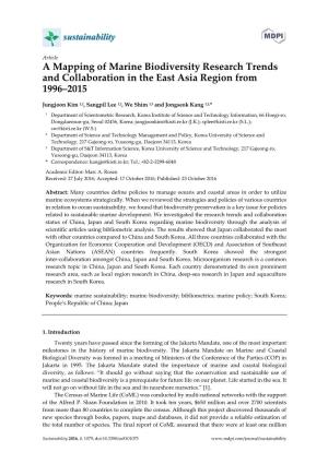 A Mapping of Marine Biodiversity Research Trends and Collaboration in the East Asia Region from 1996–2015