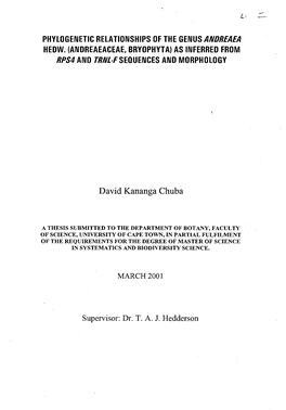 Phylogenetic Relationships of the Genus Andreaea Hedw