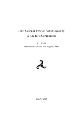 J. C. Powys' Autobiography: a Reader's Companion