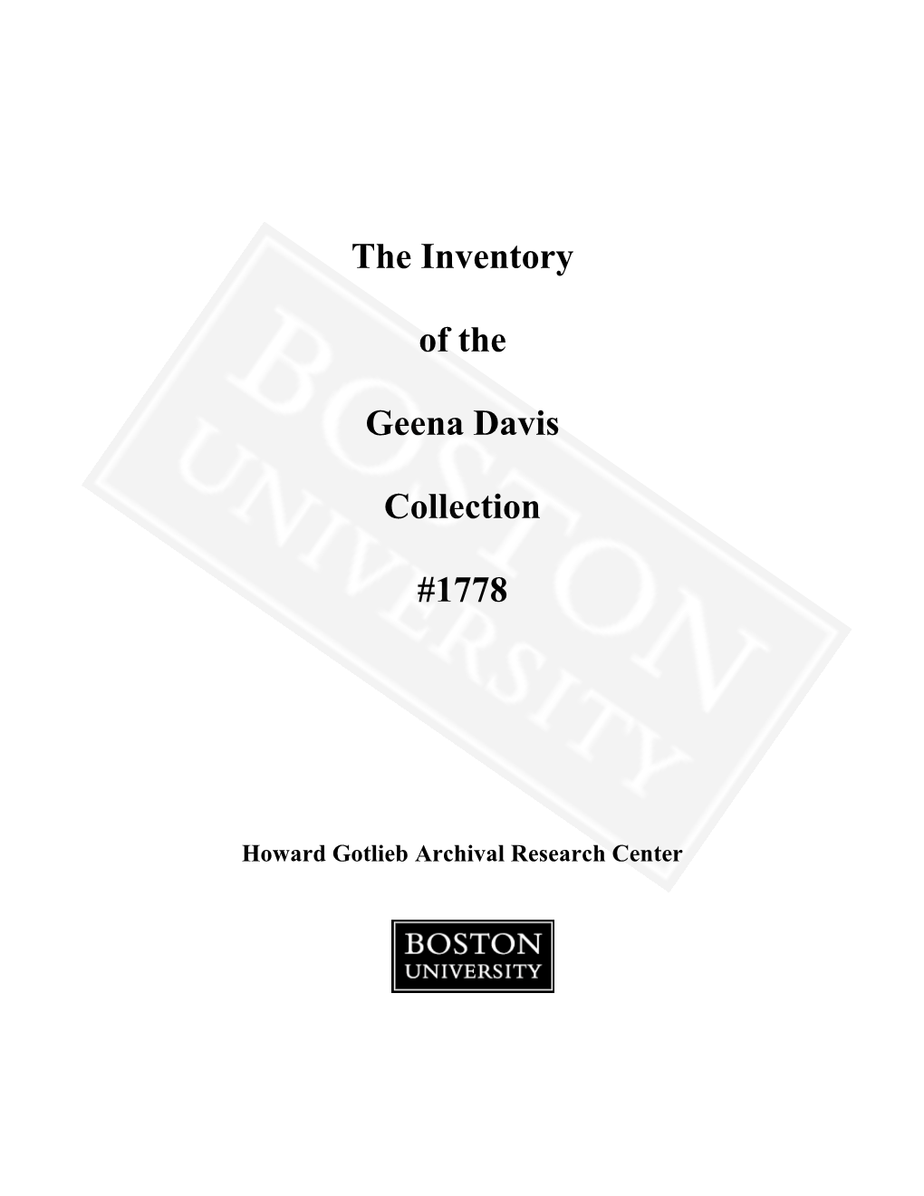 The Inventory of the Geena Davis Collection #1778
