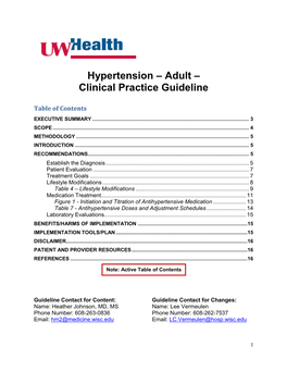 Hypertension – Adult – Clinical Practice Guideline