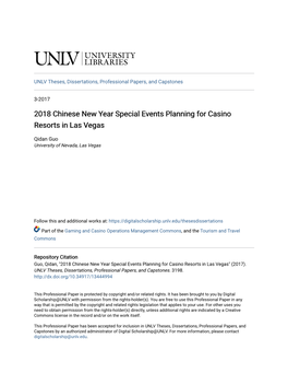 2018 Chinese New Year Special Events Planning for Casino Resorts in Las Vegas