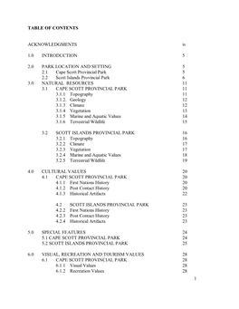 1 TABLE of CONTENTS ACKNOWLEDGMENTS Iv 1.0