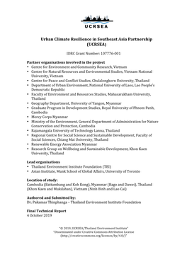 Urban Climate Resilience in Southeast Asia Partnership (UCRSEA)