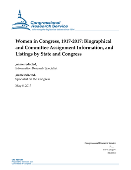Women in Congress, 1917-2017: Biographical and Committee Assignment Information, and Listings by State and Congress