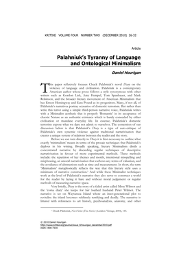 Palahniuk's Tyranny of Language and Ontological Minimalism