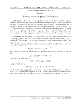 Lecture 7 Bounds on Option Prices. Bull Spreads