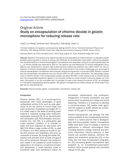 Original Article Study on Encapsulation of Chlorine Dioxide in Gelatin Microsphere for Reducing Release Rate