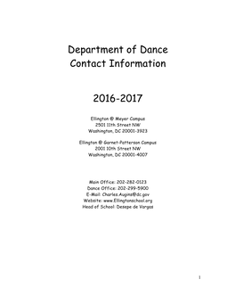 Department of Dance Contact Information 2016-2017