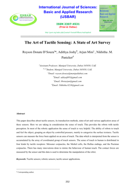 The Art of Tactile Sensing: a State of Art Survey