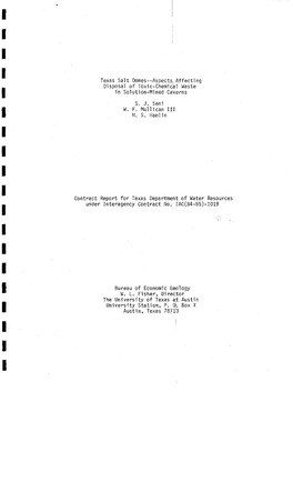 Texas Salt Domes--Aspects Affecting Dispo Al of Toxic-Chemical Waste in Solution-Mined C Verns