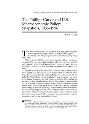 The Phillips Curve and U.S. Macroeconomic Policy: Snapshots, 1958-1996