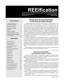 Reeification the NEWSLETTER of the INDIANA UNIVERSITY RUSSIAN and EAST EUROPEAN INSTITUTE David L