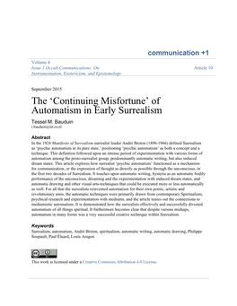 Of Automatism in Early Surrealism Tessel M