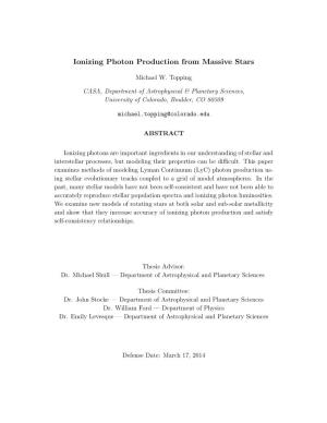 Ionizing Photon Production from Massive Stars