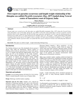 First Report on Parasites Occurrence a Thinspine Sea Catfish Plicofollis