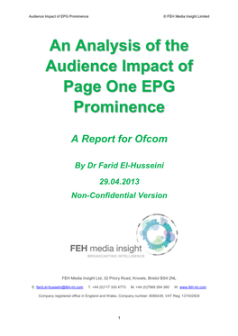 An Analysis of the Audience Impact of Page One EPG Prominence
