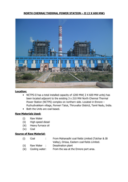 North Chennai Thermal Power Station – Ii (2 X 600 Mw)