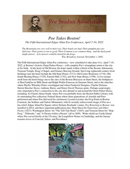 Why Boston? the Fifth International Edgar Allan Poe Conference