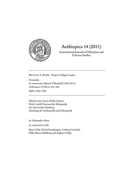 Aethiopica 14 (2011) International Journal of Ethiopian and Eritrean Studies