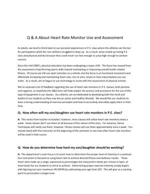 Q & a About Heart Rate Monitor Use and Assessment