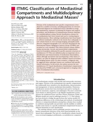 ITMIG Classification of Mediastinal Compartments and Multidisciplinary