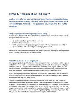 STAGE 1. Thinking About PGT Study?