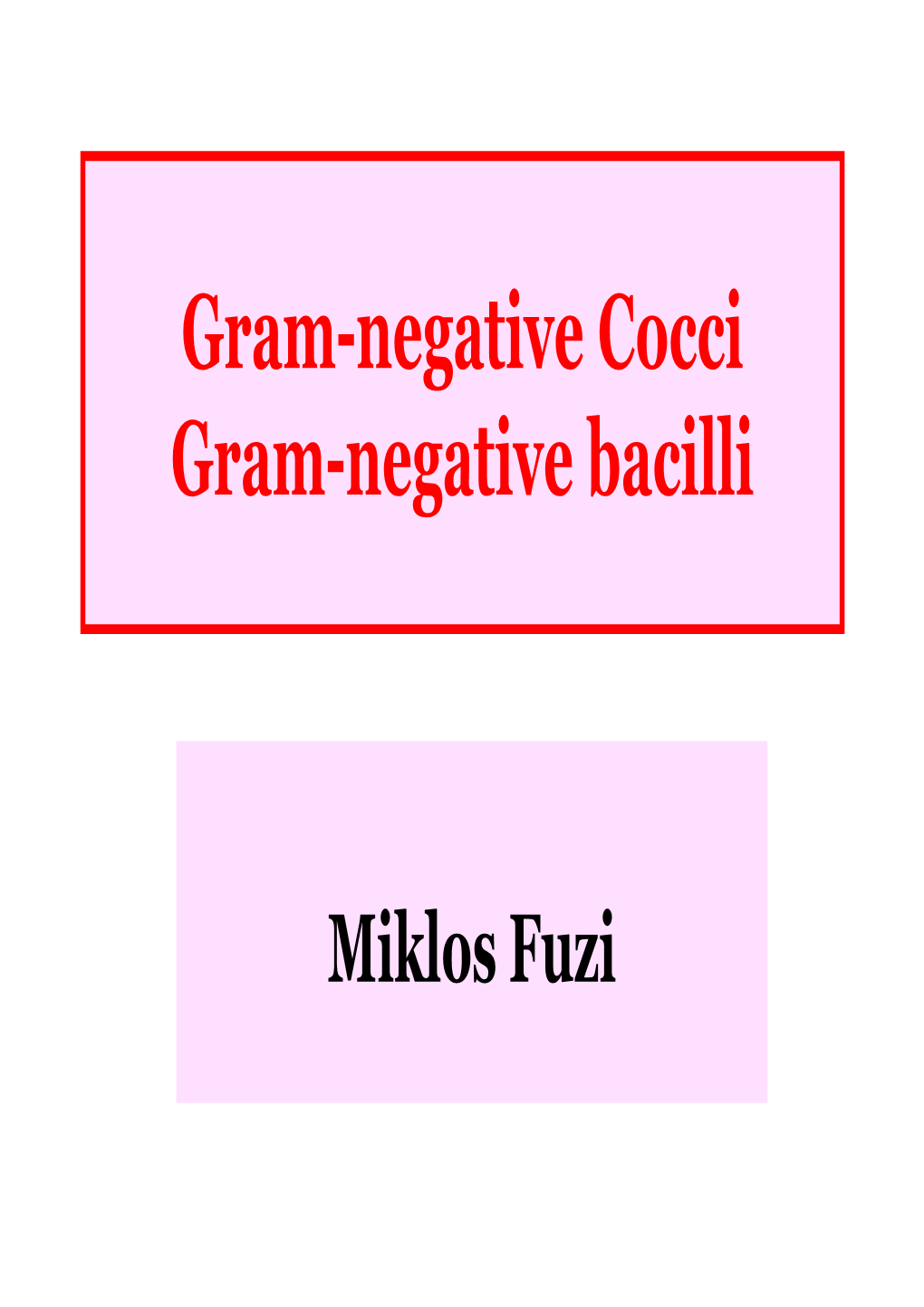 Gram-Negative Cocci Gram-Negative Bacilli