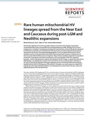 Rare Human Mitochondrial HV Lineages Spread from the Near East