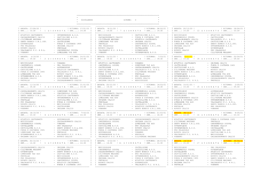 Eccellenza Girone: C * * * ************************************************************************