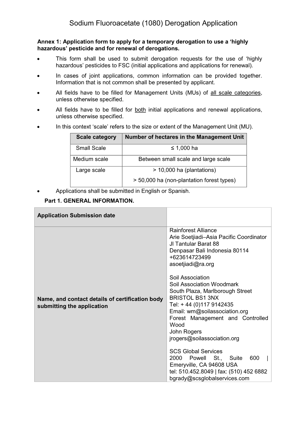 Sodium Fluoroacetate (1080) Derogation Application