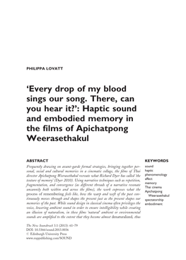 Haptic Sound and Embodied Memory in the Films of Apichatpong Weer